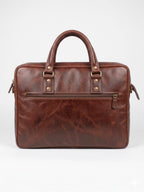 Craftshades 16″ Double Strip Handcrafted Goat Leather Briefcase – Brown | 100% Genuine Leather