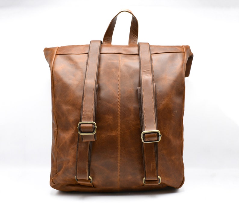 Craftshades - Unisex Roll-Top Leather Laptop Backpack