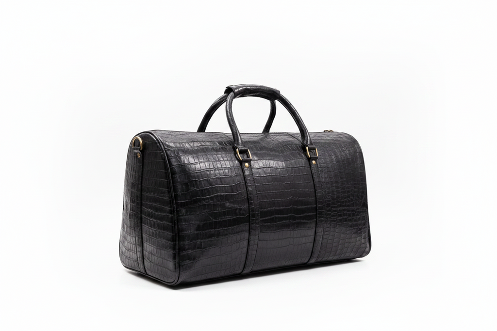 Forest Black Embossed Genuine Leather Duffle Bag