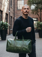 Forest Green Embossed Genuine Leather Duffle Bag
