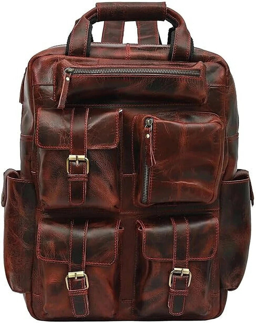 Cherry Brown Leather Travel Backpack