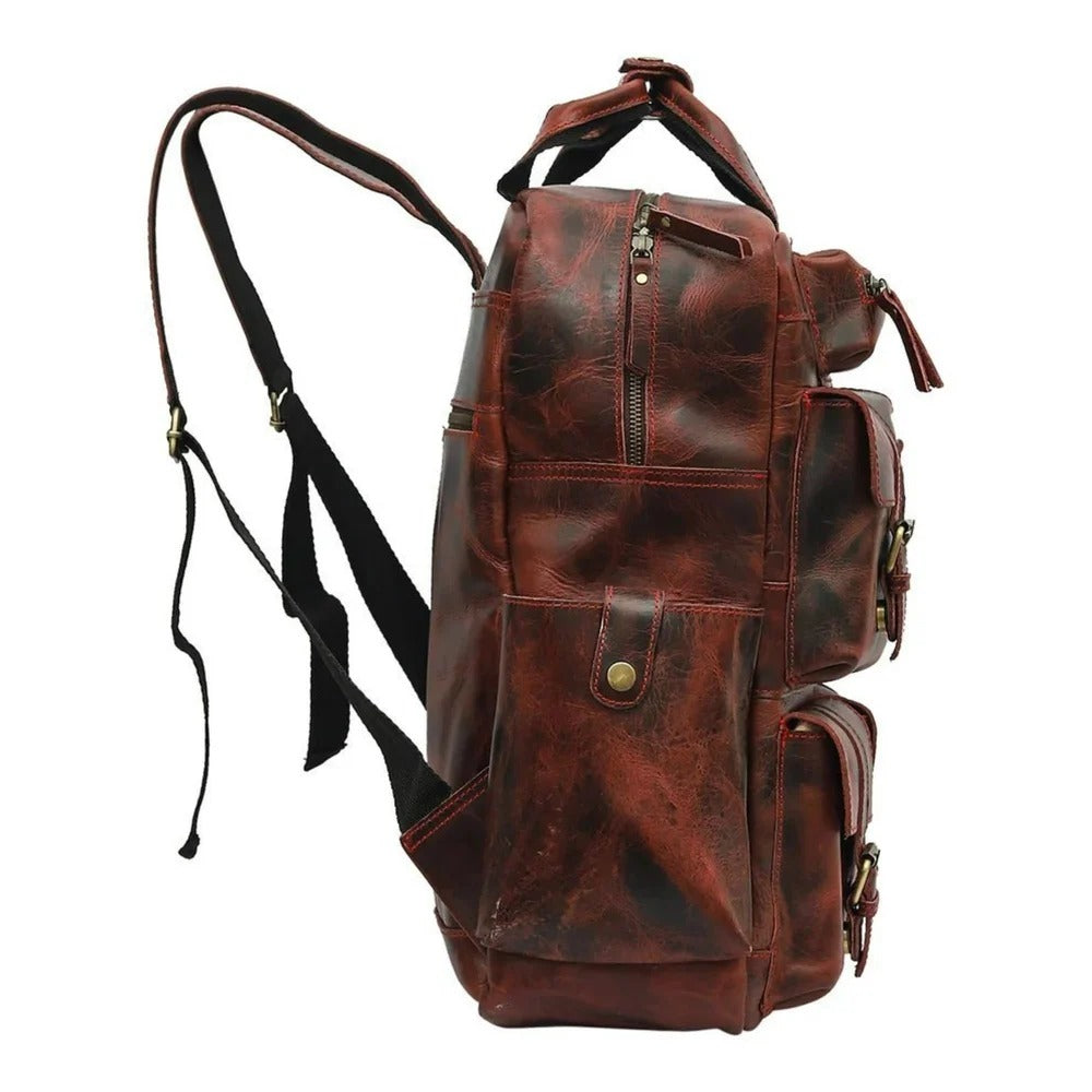 Cherry Brown Leather Travel Backpack