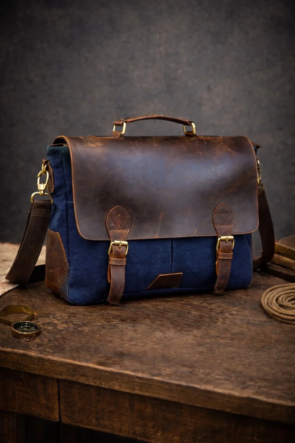 Craftshades – 11*15" Handcrafted Canvas+ Goat Leather Laptop Bag (Brown) | 100% Genuine Leather