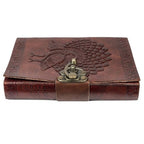 Craftshades – Metal Lock Brown Engraved Peacock Design 7″5 Handcrafted Leather Journal/Diary 200 page | 100% Genuine Leather