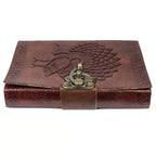 Handcrafted Leather Journal – Peacock Engraved, Lock (7x5", Brown)