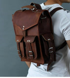 Craftshades – 10 x 13 Inch 4 Pockets Dark Brown Handcrafted Leather Backpack | 100% Genuine Leather