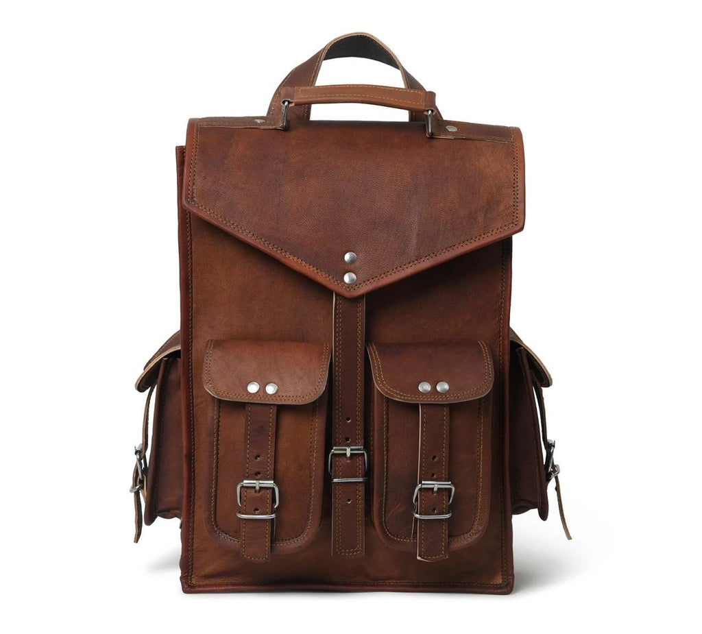 Craftshades 11×15″ 4 Pocket Handcrafted Leather Backpack – Dark Brown