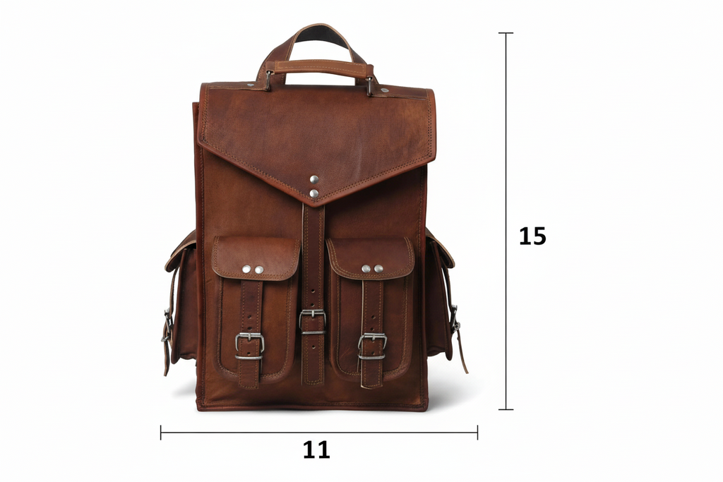 Craftshades 11×15″ 4 Pocket Handcrafted Leather Backpack – Dark Brown