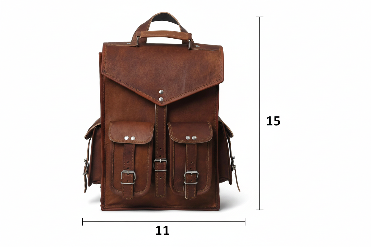 Craftshades 11×15″ 4 Pocket Handcrafted Leather Backpack – Dark Brown