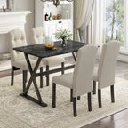 Elegant 5-Piece Solid Wood Dining Set with Faux Marble Top