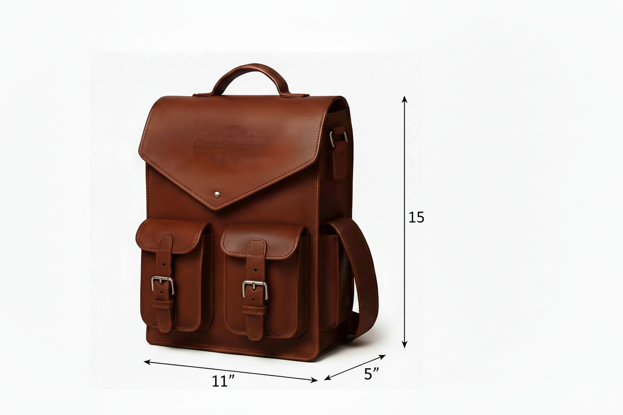 Craftshades –  4 Pocket Handcrafted Leather Backpack (Dark Brown) | 100% Genuine Leather