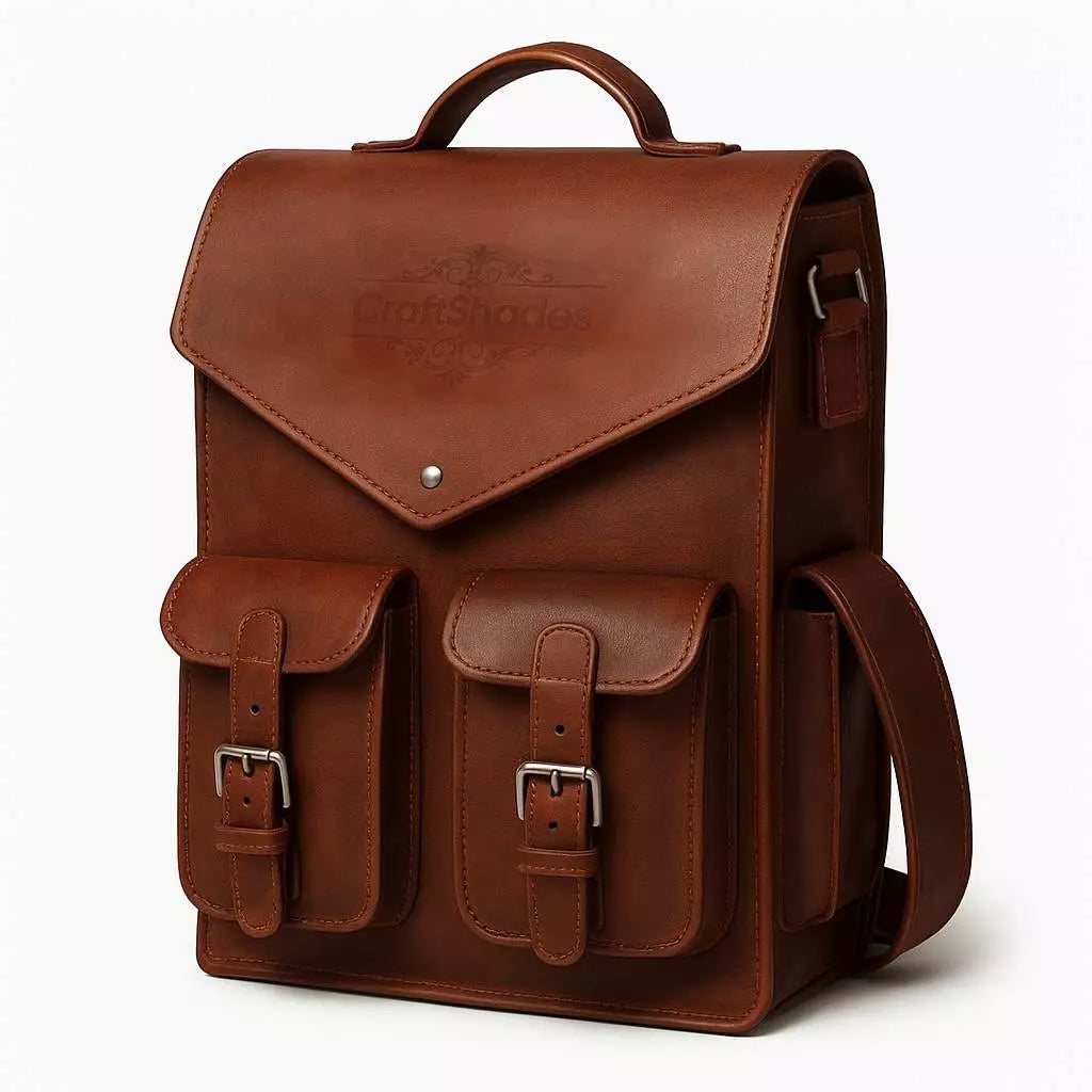 Craftshades –  4 Pocket Handcrafted Leather Backpack (Dark Brown) | 100% Genuine Leather