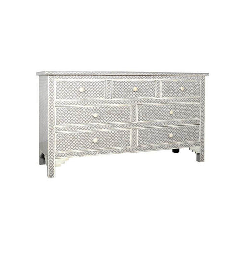 Bone Inlay Chest of 7 Drawers Fish-Scale Design in Grey Color