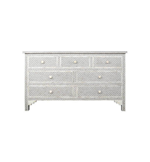 Bone Inlay Chest of 7 Drawers Fish-Scale Design in Grey Color
