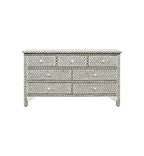 Bone Inlay Chest of 7 Drawers Hexagonal Design in Black Color