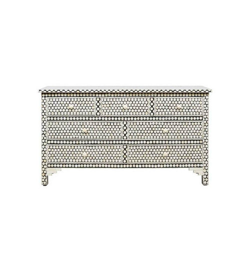 Bone Inlay Chest of 7 Drawers Hexagonal Design in Black Color