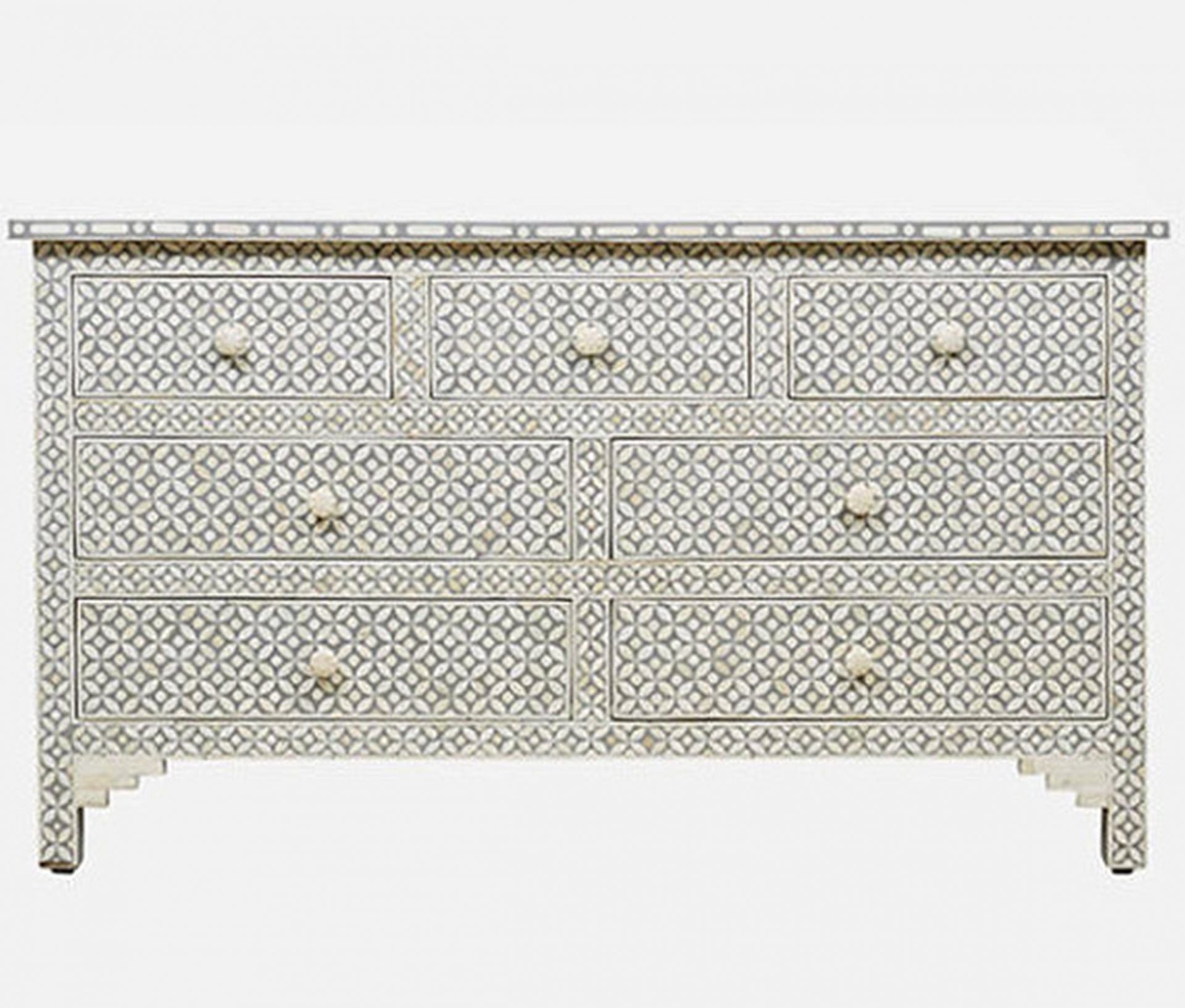 Bone Inlay Chest of 7 Drawers Geometric Design in Grey Color