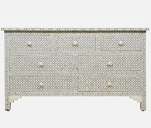 Bone Inlay Chest of 7 Drawers Geometric Design in Grey Color