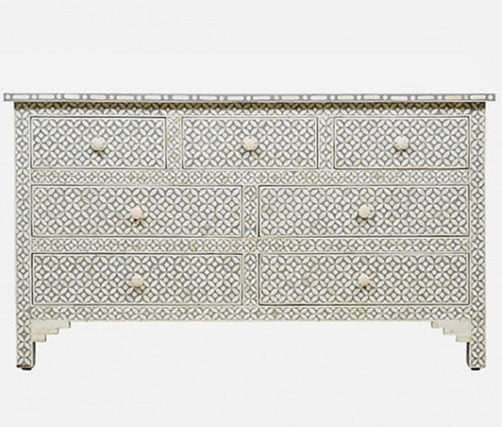 Bone Inlay Chest of 7 Drawers Geometric Design in Grey Color (Copy)