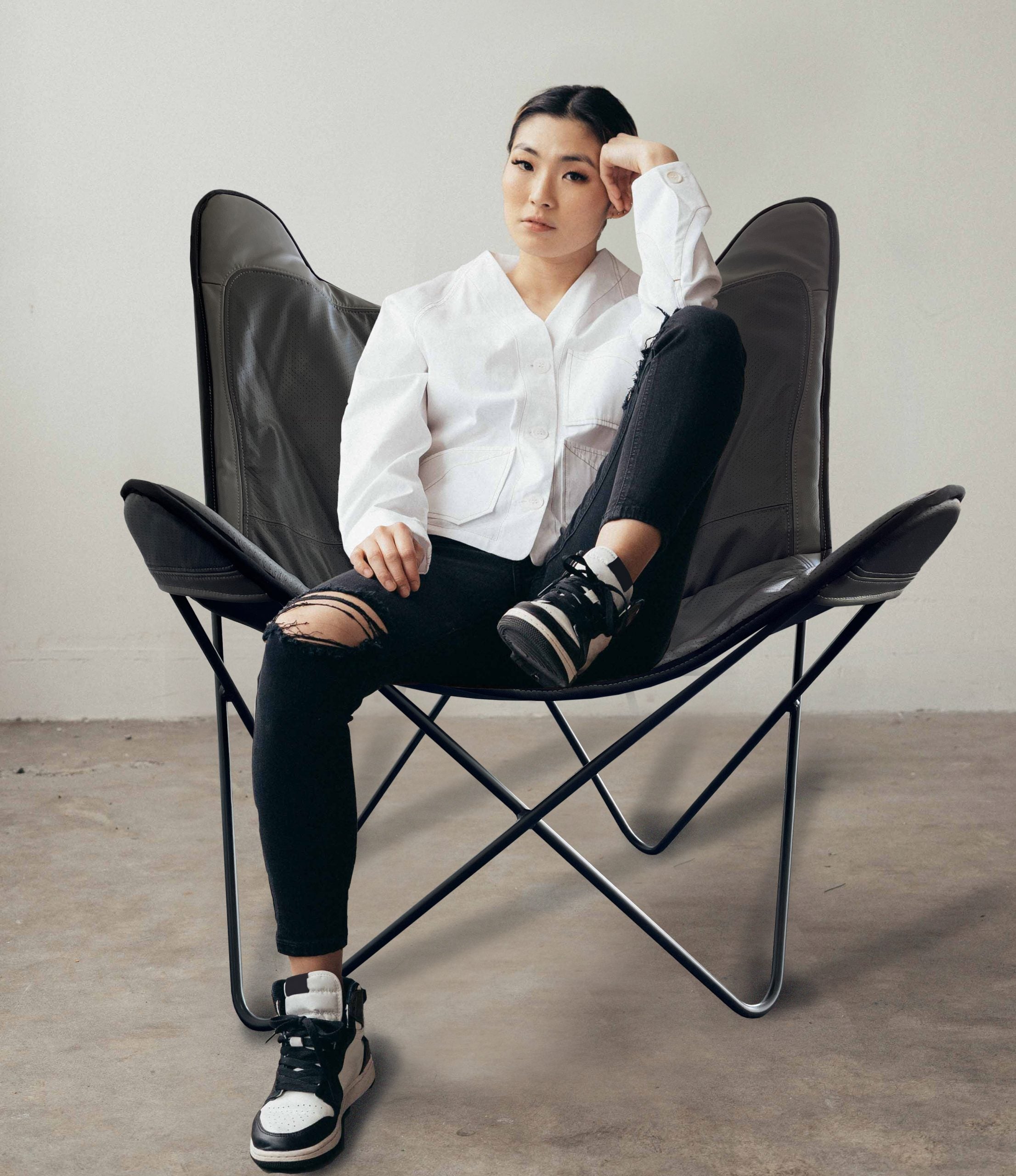 Butterfly Chair black chair Goat leather