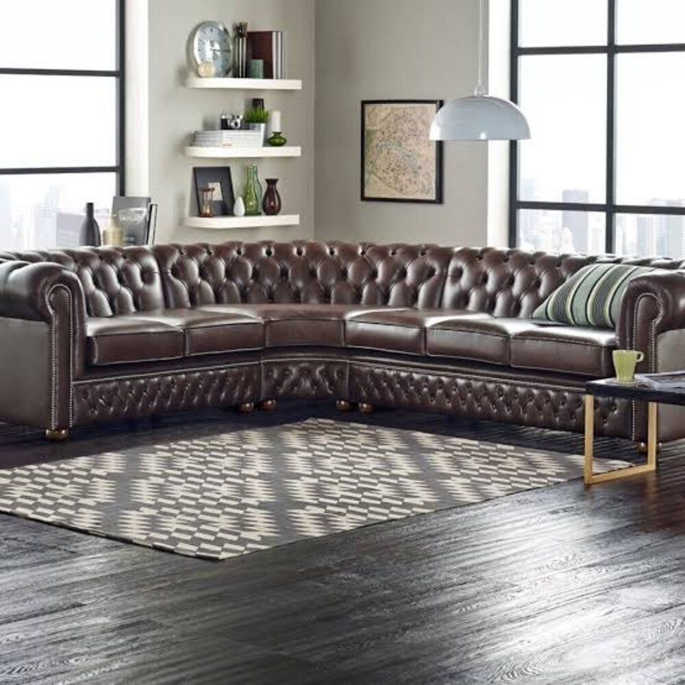 Craftshades Chocolate Brown L shape Chesterfield Sofa