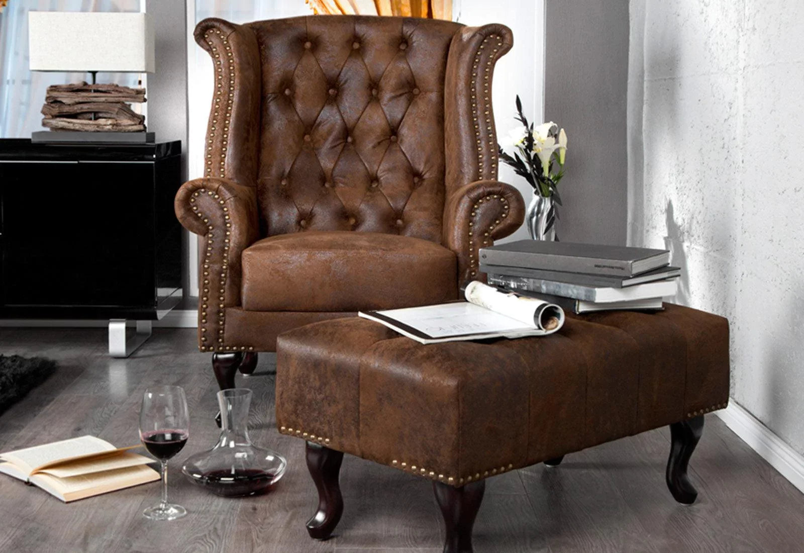 Craftshades Chesterfield Buff Leather Ottoman