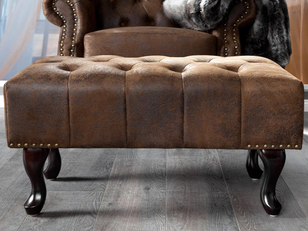 Craftshades Chesterfield Buff Leather Ottoman