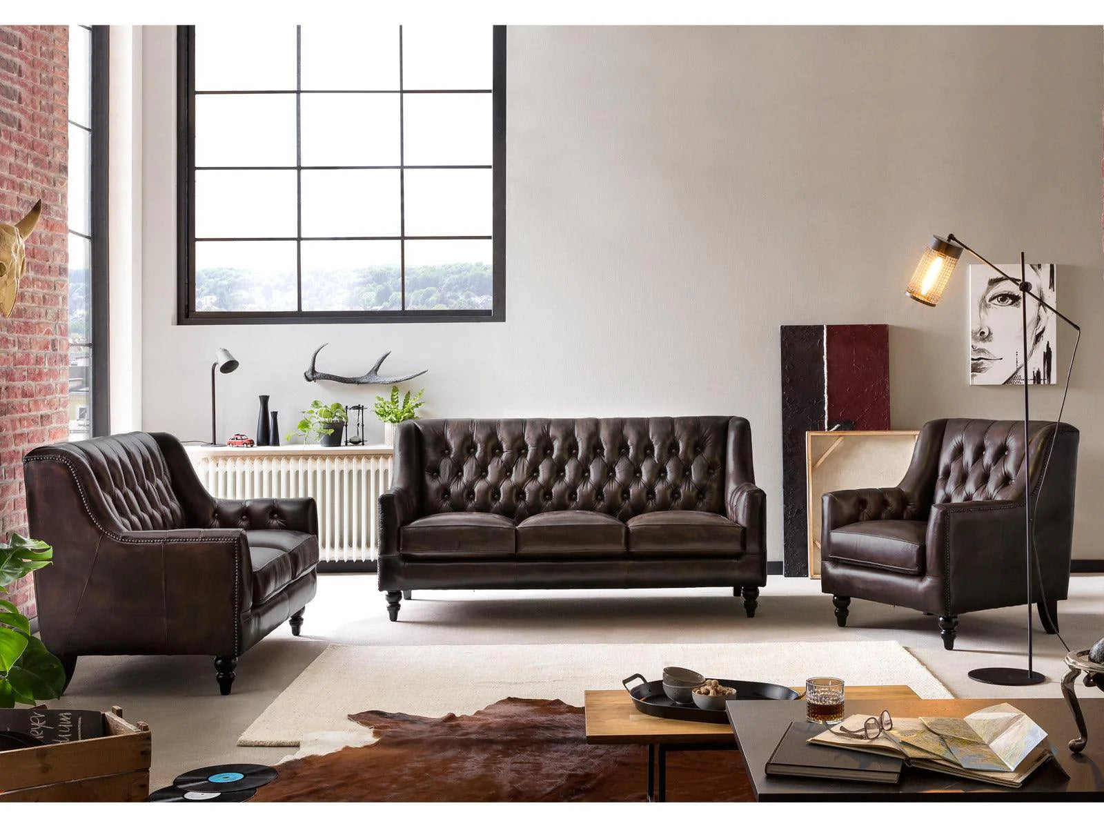 Craftshades Colonial Brown Chesterfield 3 Seater Sofas