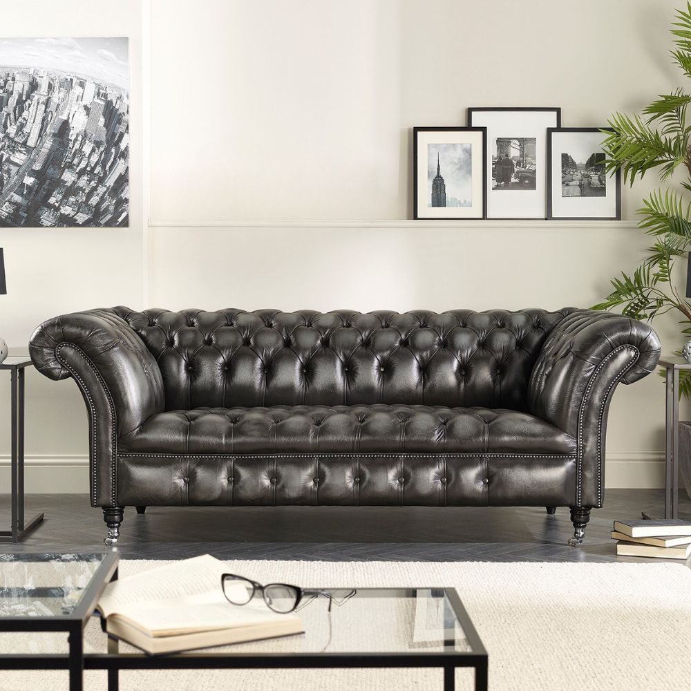 craftshades Charcoal Black three  seater Chesterfield sofa