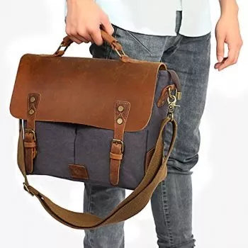 Craftshades 11x15 Canvas & Genuine Goat Leather Laptop Bag