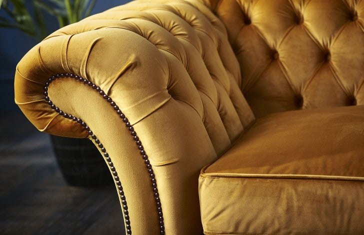 Craftshades Mustard Yellow Four Seater Chesterfield Sofa