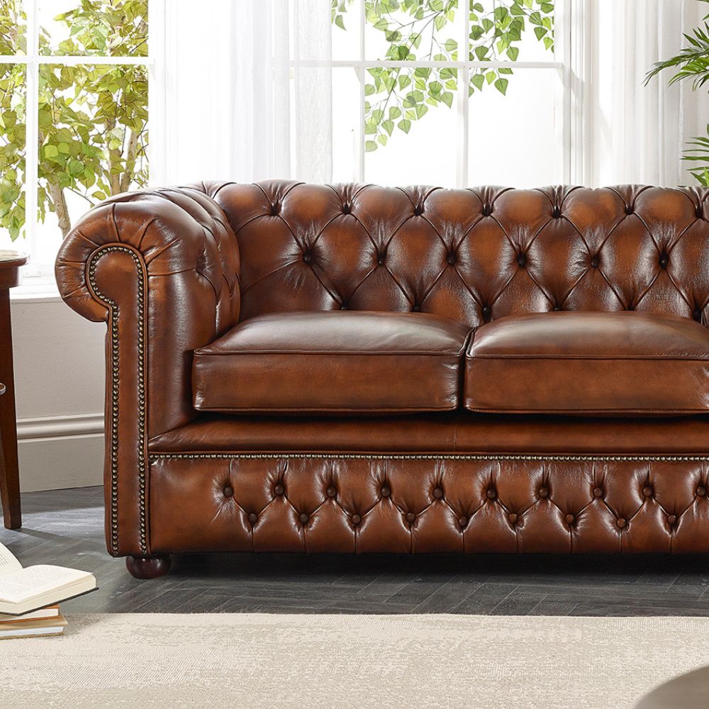 Craftshades Vintage Brown three seater Chesterfield  sofa