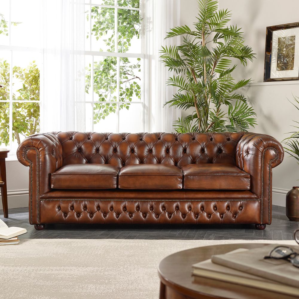 Craftshades Vintage Brown three seater Chesterfield  sofa