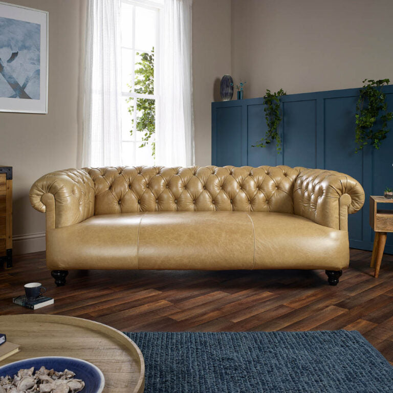 Craftshades Warm Tan Three  Seater Chesterfield  Sofa