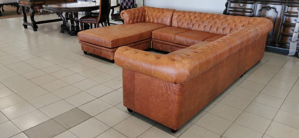 Craftshades Whiskey Brown L shape Chesterfield sofa