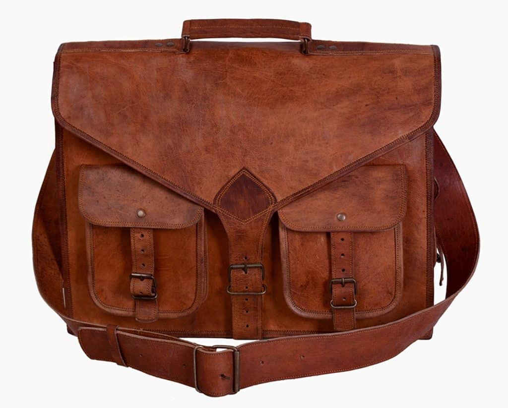 Craftshades – 15″11 V-Shaped Handcrafted Leather Laptop Bag | 100% Genuine Leather