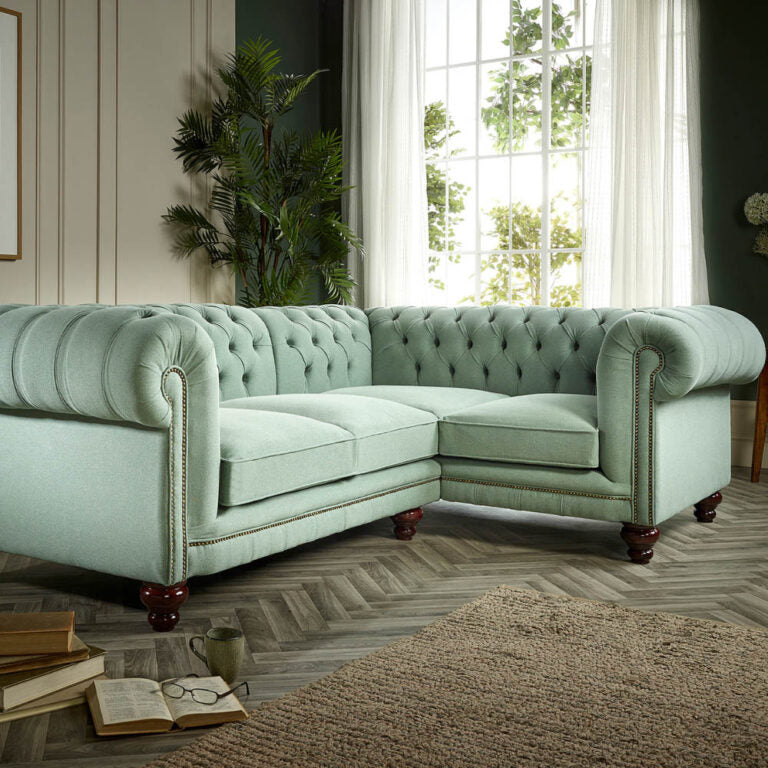 Craftshades  Sage Green L Shape Chesterfield Sofa