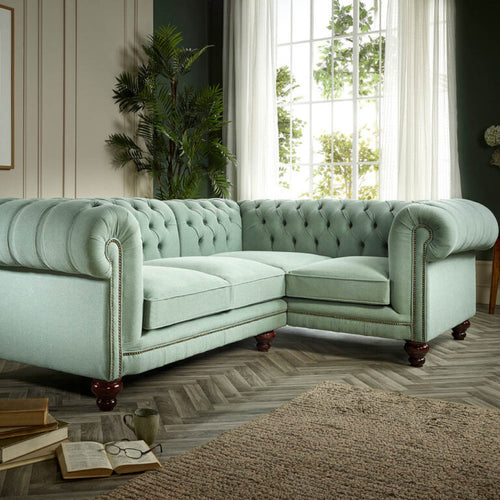 Craftshades  Sage Green L Shape Chesterfield Sofa