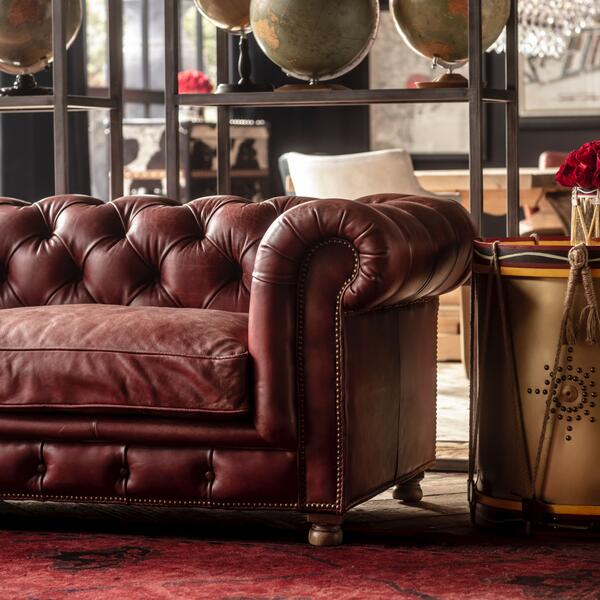 Craftshades Vintage Brown Four Seater Chesterfield Sofa