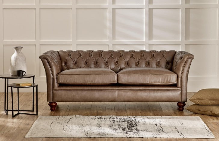 Craftshades Warm Brown Three Seater Chesterfield Sofa