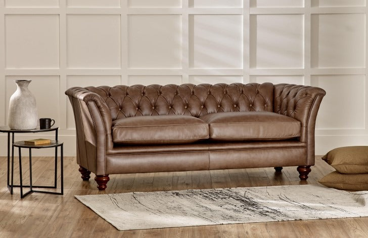Craftshades Warm Brown Three Seater Chesterfield Sofa