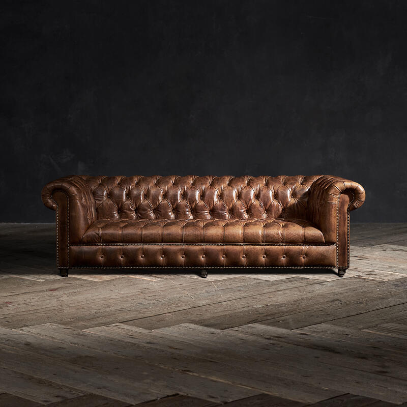 Craftshades Warm Brown Three  Seater Chesterfield Sofa