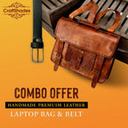 CraftShades  Combo Offer - 15 Inch Handmade Leather Laptop Bag, &amp; Belt
