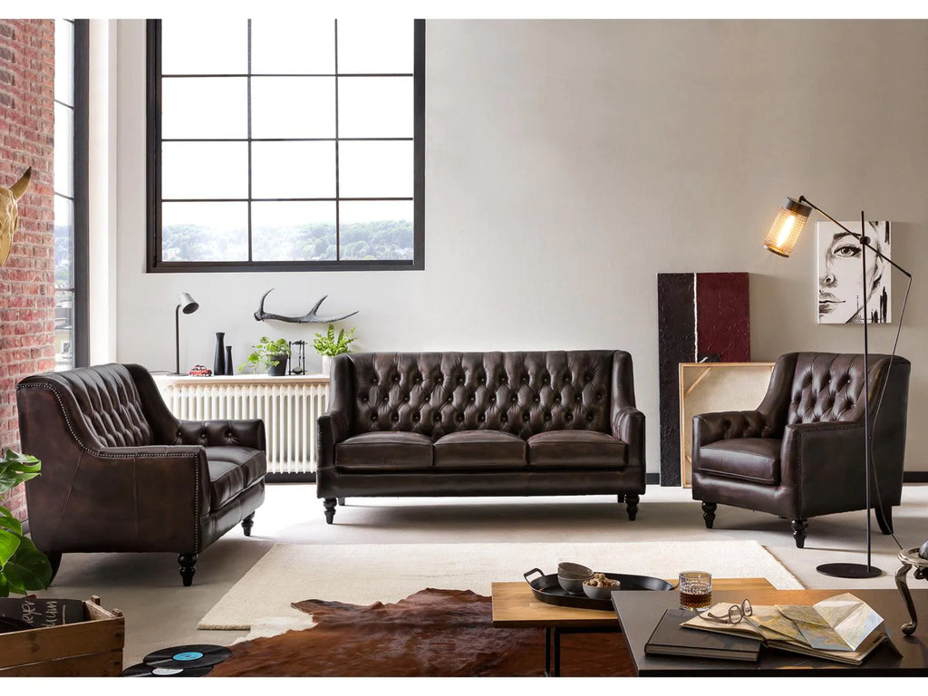 Craftshades Colonial Brown Chesterfield Set of 3 Sofas