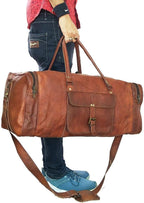 Craftshades - 20 Inch 3 Outer Pockets (Expandable) Edge Handcrafted Duffle Goat Leather Bag | 100% Genuine Leather