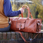 Craftshades - 20 Inch 3 Outer Pockets (Expandable) Edge Handcrafted Duffle Goat Leather Bag | 100% Genuine Leather