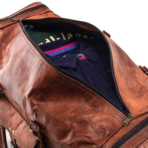 Craftshades -  |  22 Inch 3 Compartments (Expandable) Handcrafted Duffle Goat Leather Bag (Brown) | 100% Genuine Leather