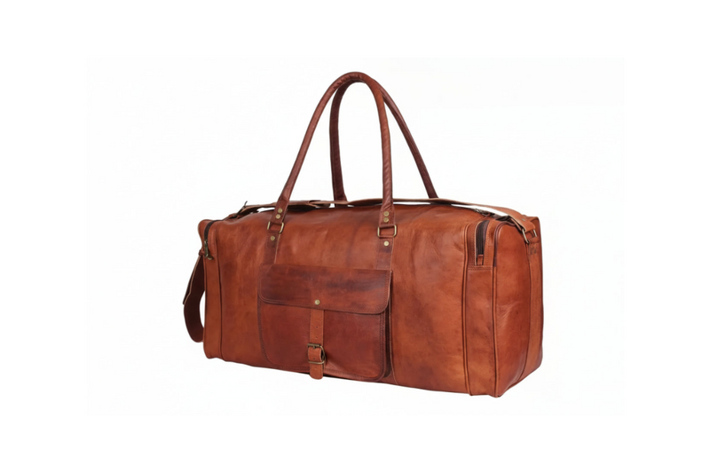 Craftshades – | 22 Inch 3 Compartments Handcrafted Duffle Goat Leather Bag