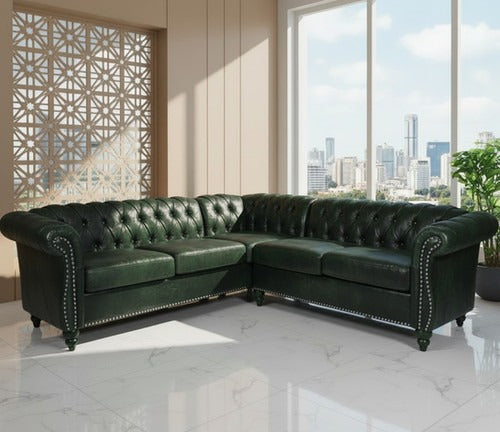 Craftshades Green L shape Chesterfield Sofa