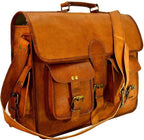 Craftshades – Vintage Double Pocket 18"13 Handcrafted Leather Laptop Bag | 100% Genuine Leather